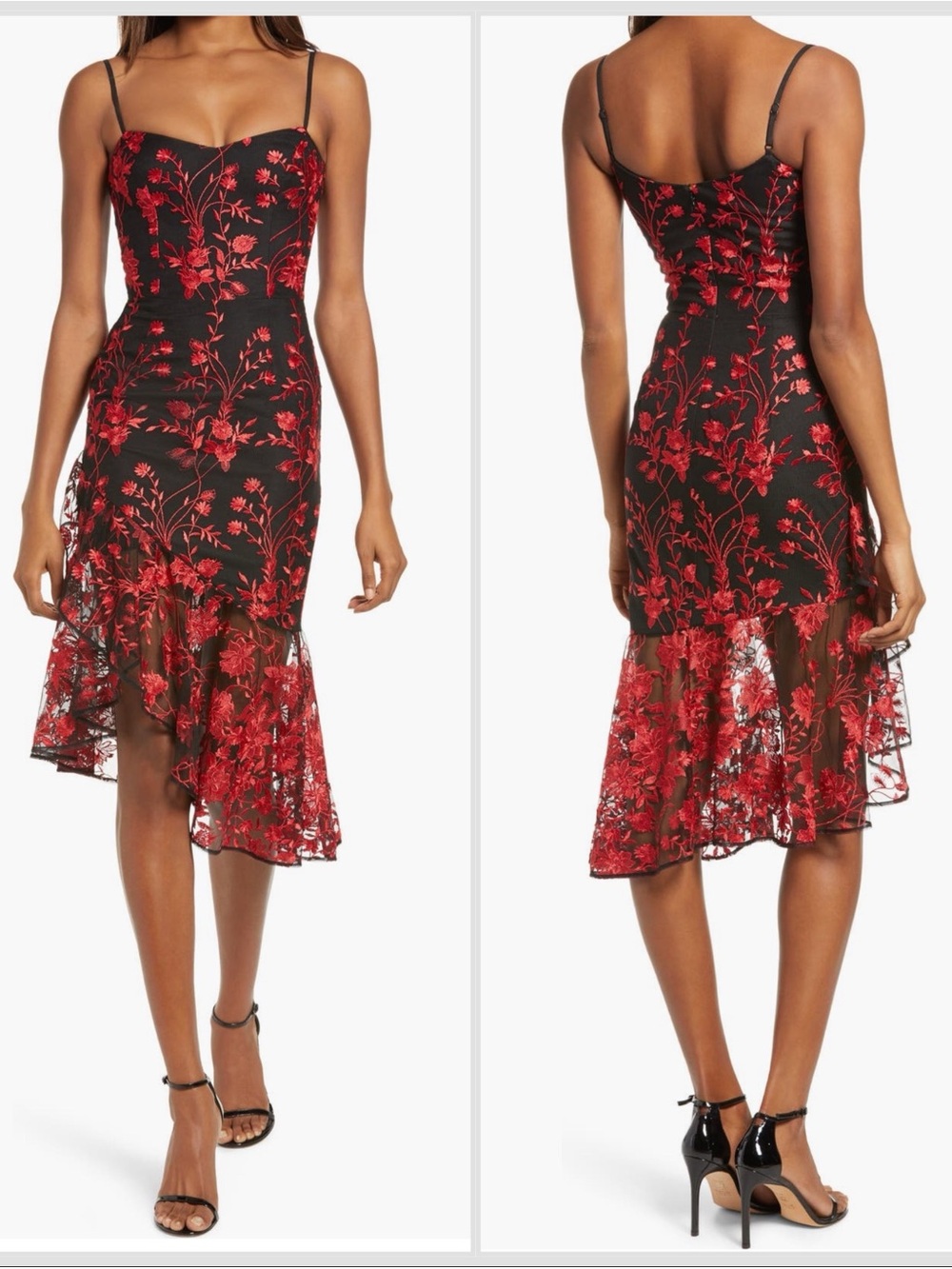 New Dress the Population Cantrelle asymmetrical hem cocktail Floral Lace XS S